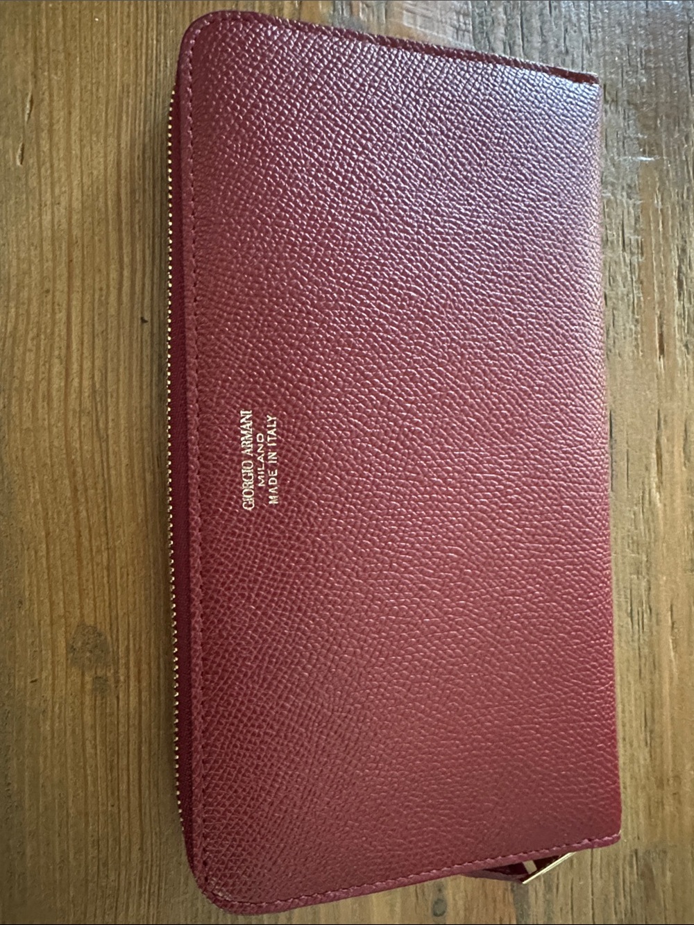 Giorgio Armani Deep Red Textured Zip-Around Wallet